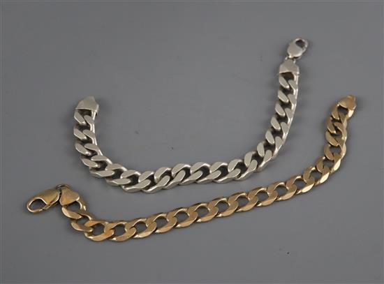 A 9ct gold curb-link bracelet, 34.5g and a similar silver bracelet.